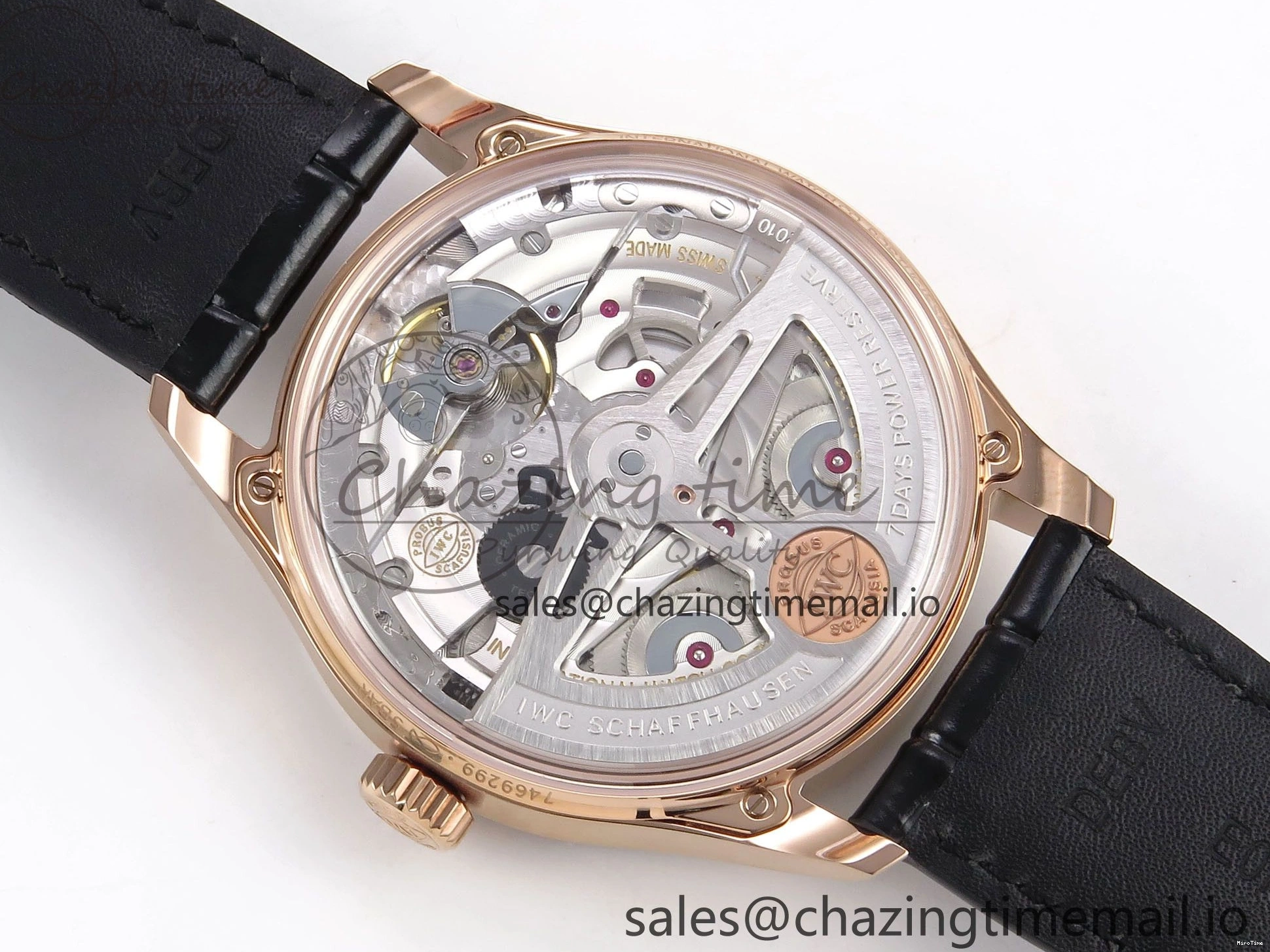 MIROTIME 0110 Portugieser Automatic 42mm RG APSF 1:1 Best Edition Black Dial on Black Leather Strap A Original 7007